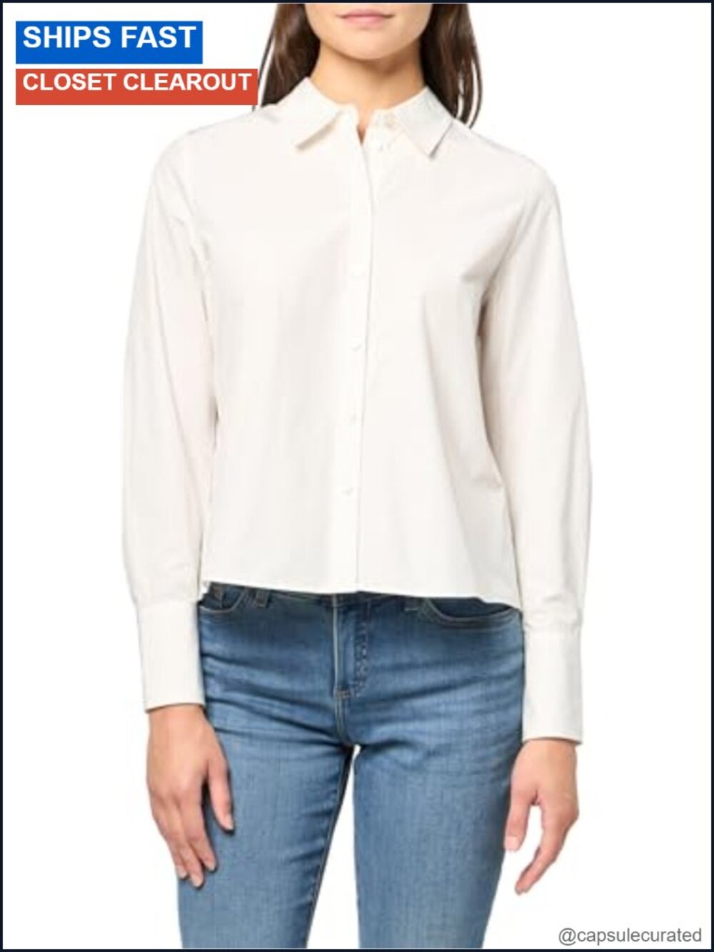 Pleated Back Cropped Poplin Shirt Relaxed Fit Long Sleeve Office